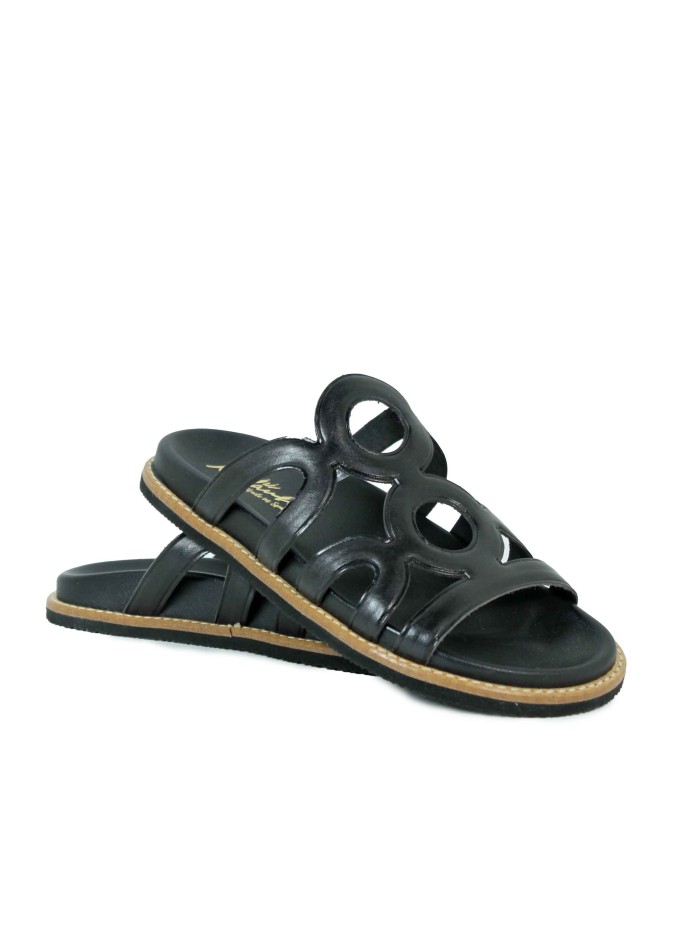 SANDALIA PLANA DE PIEL PARA MUJER 2000 NEGRO