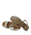 SANDALIAS DE TACÓN BAJO EN PIEL METALIZADA ORO APLAUSO 5722