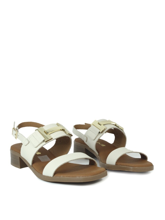 SANDALIAS CONFORT DE PIEL BEIGE TACÓN BAJO APLAUSO 606