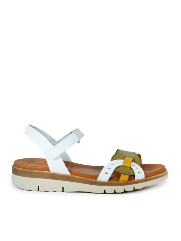 SANDALIAS DE PIEL CON PLANTA DE GEL APLAUSO 4631 COMBI BLANCO