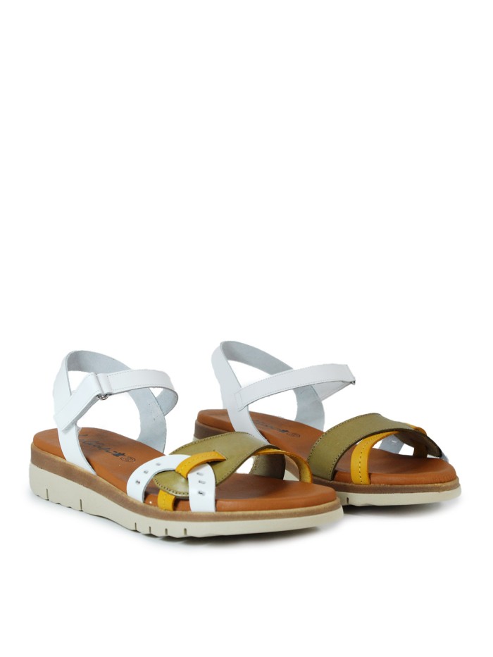 SANDALIAS DE PIEL CON PLANTA DE GEL APLAUSO 4631 COMBI BLANCO