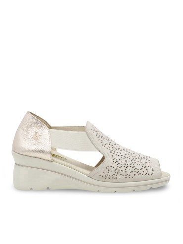 SANDALIAS DE PIEL TROQUELADAS CON CUÑA 24HORAS ATENAS 26453 BEIGE