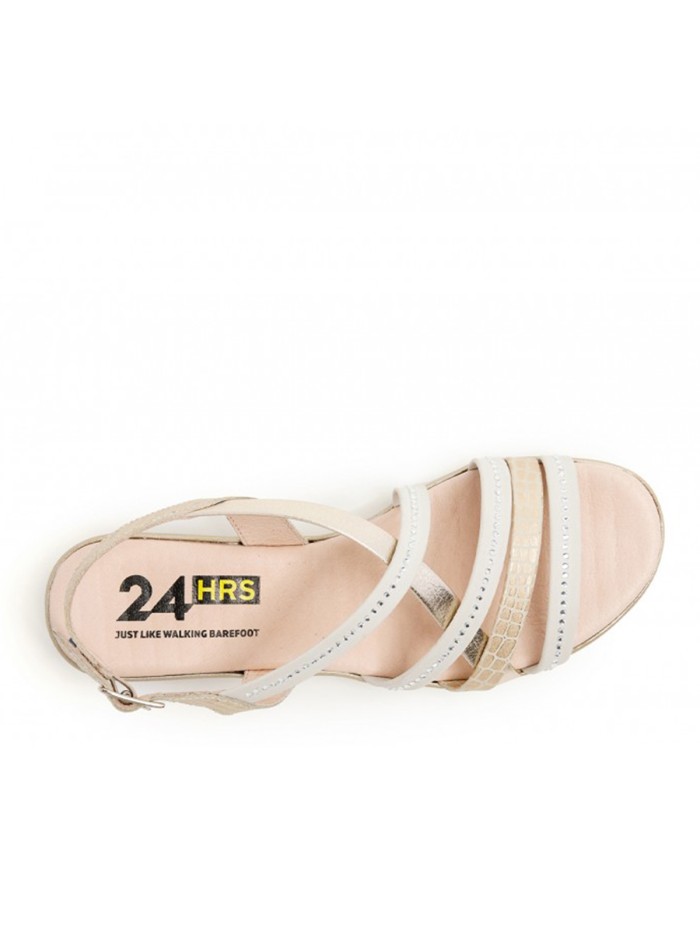 SANDALIA DE TIRAS CON DETALLE DE PEDRERÍA 24 HRS TREKA COMBI 26519 PLATINO