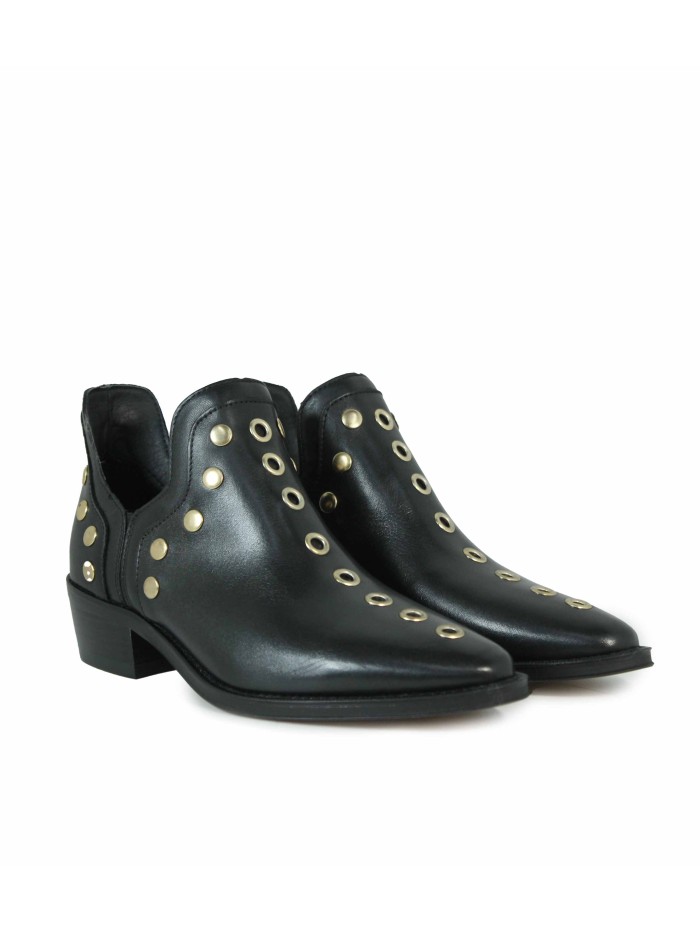 BOTINES DE MUJER DE PIEL CON TACÓN 2551-1705 NEGRO