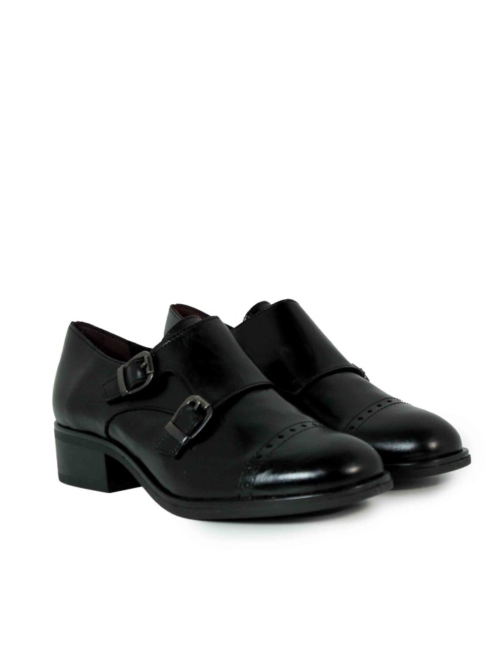 ZAPATO DE PIEL CON HEBILLAS DE MUJER APLAUSO SIERRA 36300 NEGRO