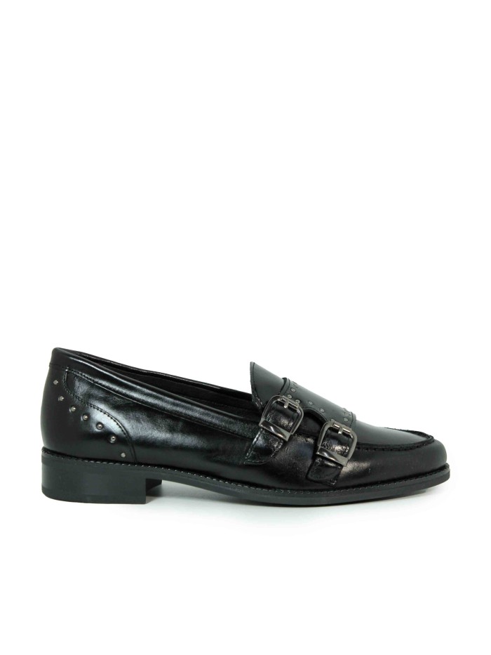 ZAPATO DE PIEL CON HEBILLAS DE MUJER APLAUSO SIERRA 22530 NEGRO