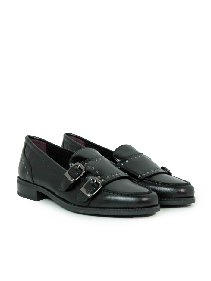 ZAPATO DE PIEL CON HEBILLAS DE MUJER APLAUSO SIERRA 22530 NEGRO