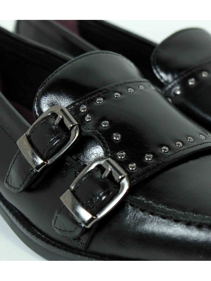 ZAPATO DE PIEL CON HEBILLAS DE MUJER APLAUSO SIERRA 22530 NEGRO