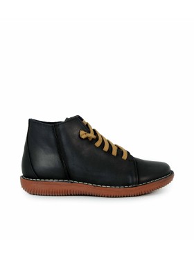 BOTÍN DE PIEL CON CORDONES PLANO APLAUSO 7210R NEGRO