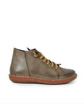 BOTÍN DE PIEL CON CORDONES PLANO APLAUSO  7210R TAUPE