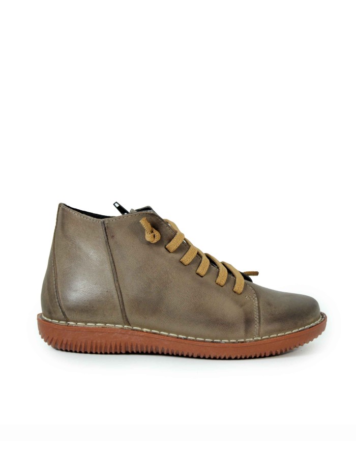 BOTÍN DE PIEL CON CORDONES PLANO APLAUSO  7210R TAUPE