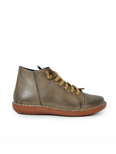 BOTÍN DE PIEL CON CORDONES PLANO APLAUSO  7210R TAUPE