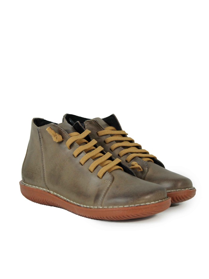 BOTÍN DE PIEL CON CORDONES PLANO APLAUSO  7210R TAUPE