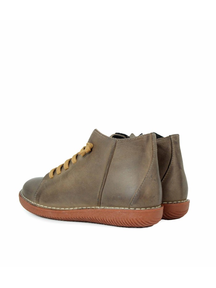 BOTÍN DE PIEL CON CORDONES PLANO APLAUSO  7210R TAUPE