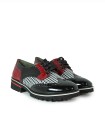 BLUCHER COMBINADO DE CHAROL NEGRO PARA MUJER APLAUSO ESPIGA 005