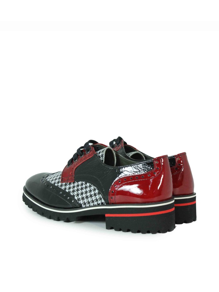 BLUCHER COMBINADO DE CHAROL NEGRO PARA MUJER APLAUSO ESPIGA 005