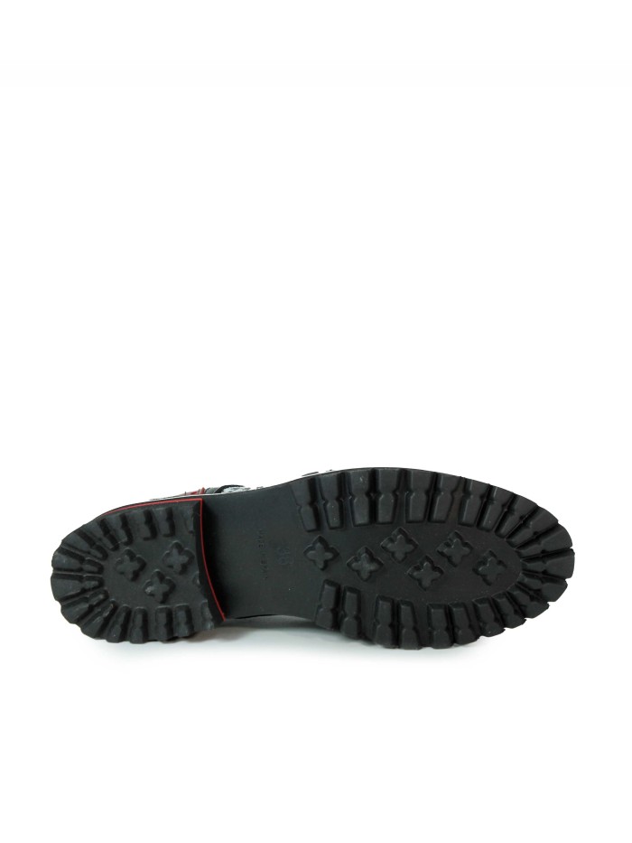 BLUCHER COMBINADO DE CHAROL NEGRO PARA MUJER APLAUSO ESPIGA 005
