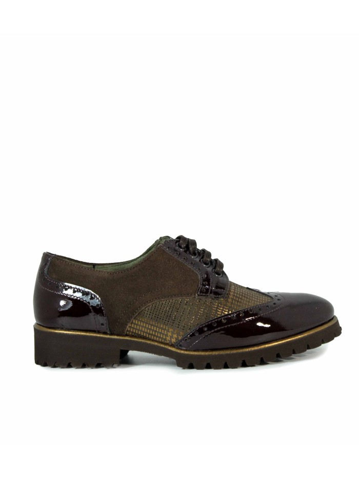 BLUCHER COMBINADO DE CHAROL MARRÓN PARA MUJER APLAUSO ESPIGA 008