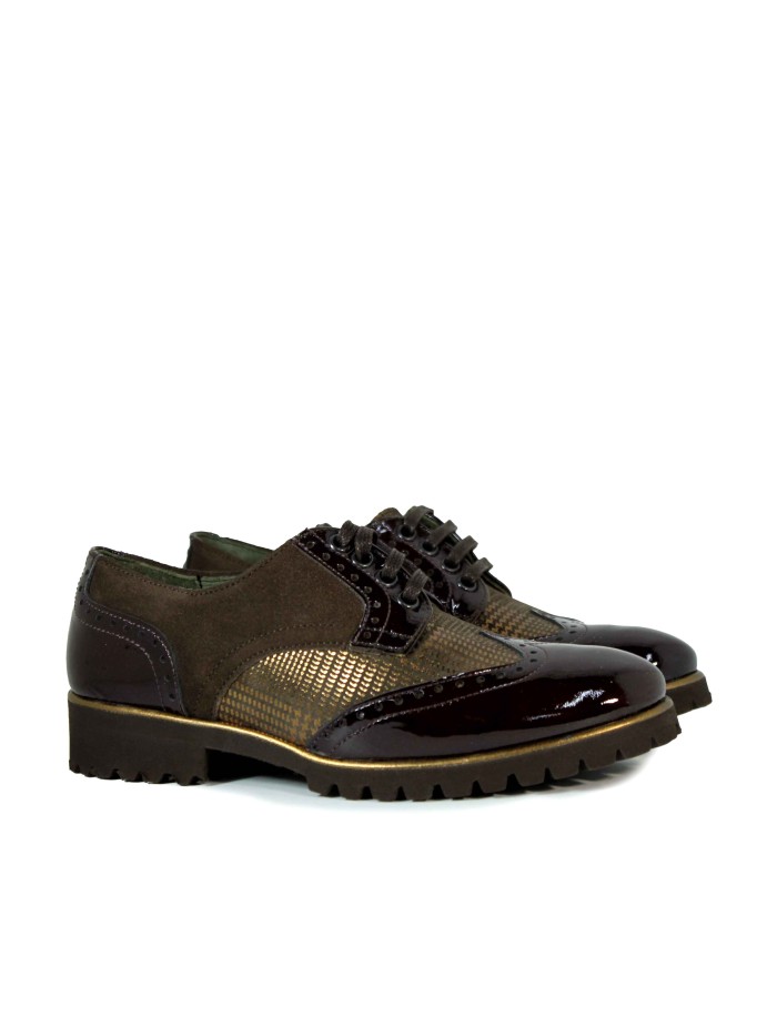 BLUCHER COMBINADO DE CHAROL MARRÓN PARA MUJER APLAUSO ESPIGA 008