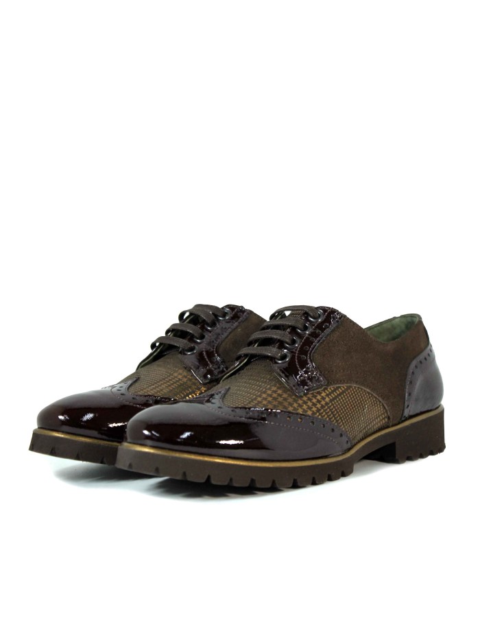 BLUCHER COMBINADO DE CHAROL MARRÓN PARA MUJER APLAUSO ESPIGA 008