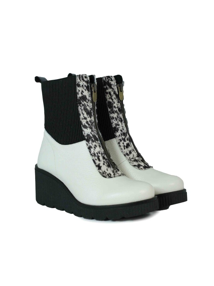 BOTINES DE CUÑA CON CREMALLERA PARA MUJER APLAUSO SOLE 005 BLANCO