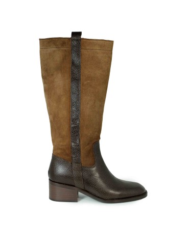 BOTA DE PIEL CON TACÓN BAJO APLAUSO DESTIN MARRÓN