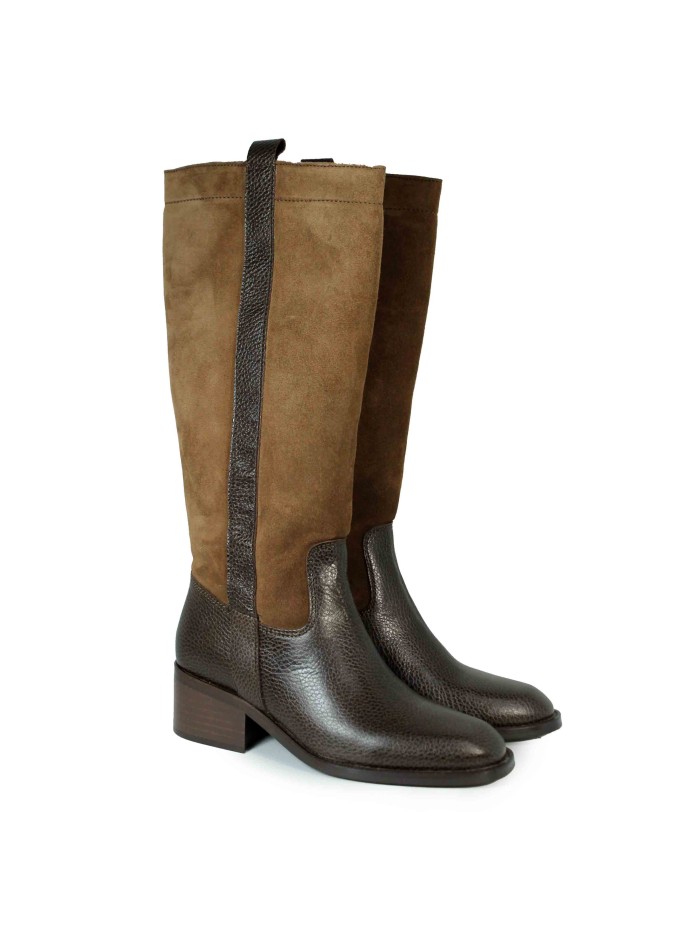 BOTA DE PIEL CON TACÓN BAJO APLAUSO DESTIN MARRÓN