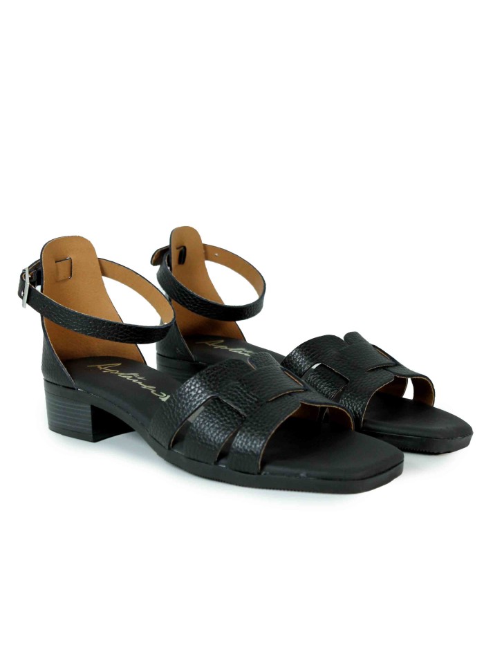 SANDALIAS DE PIEL CON TACÓPN BAJO APLAUSO 698 NEGRO