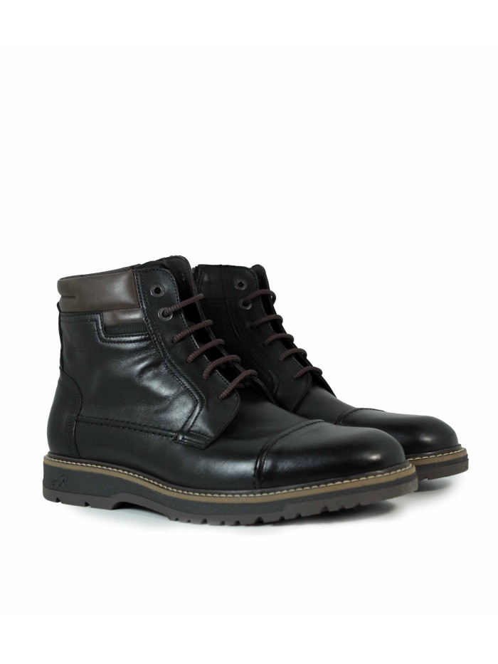 BOTÍN DE PIEL PLANOS CON CORDONES FLUCHOS F2322 NEGRO