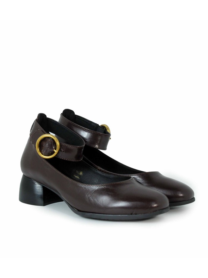 ZAPATO BAILARINA DE TACÓN BAJO GAIMO CHANTAL CHOCOLATE
