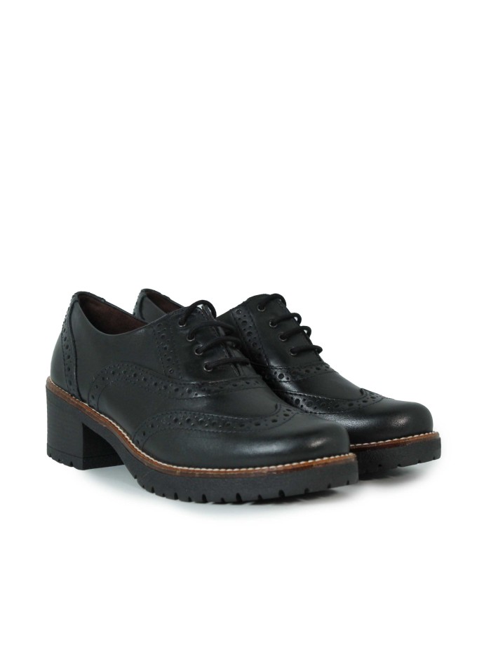 ZAPATO TIPO OXFORD CON TACÓN BAJO Y CORDONES PITILLOS 20221 NEGRO