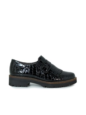 ZAPATOS TIPO MOCASÍN DE CHAROL CON HEBILLA Y FLECOS PITILLOS 10772 NEGRO