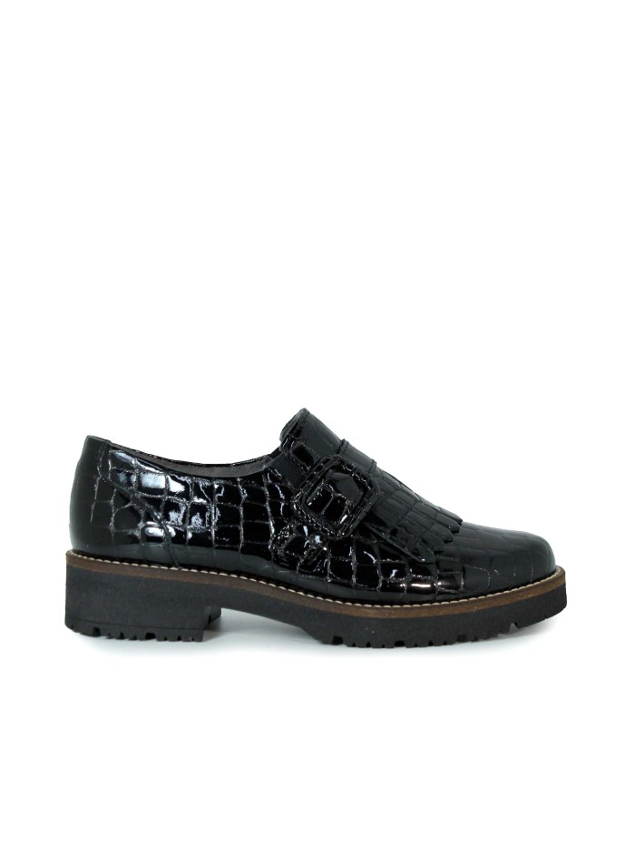 ZAPATOS TIPO MOCASÍN DE CHAROL CON HEBILLA Y FLECOS PITILLOS 10772 NEGRO