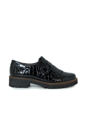 ZAPATOS TIPO MOCASÍN DE CHAROL CON HEBILLA Y FLECOS PITILLOS 10772 NEGRO