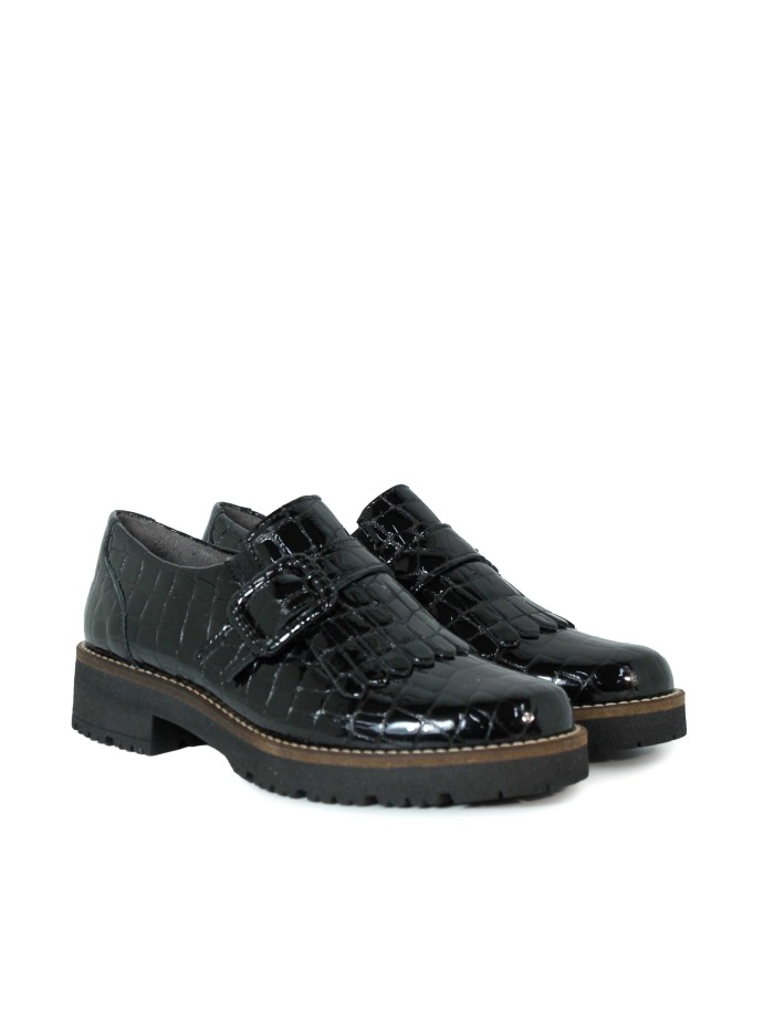 ZAPATOS TIPO MOCASÍN DE CHAROL CON HEBILLA Y FLECOS PITILLOS 10772 NEGRO