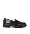 MOCASINES NEGROS DE PIEL CON ANTIFAZ Y FLECOS PARA MUJER PITILLOS 10783