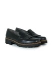 MOCASINES NEGROS DE PIEL CON ANTIFAZ Y FLECOS PARA MUJER PITILLOS 10783