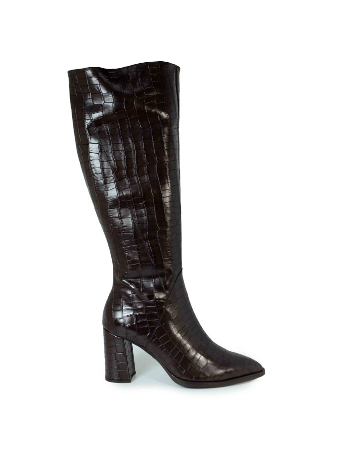BOTA DE CAÑA ALTA EFECTO COCODRILO TACÓN MEDIO WONDERS M-5425 MARRÓN