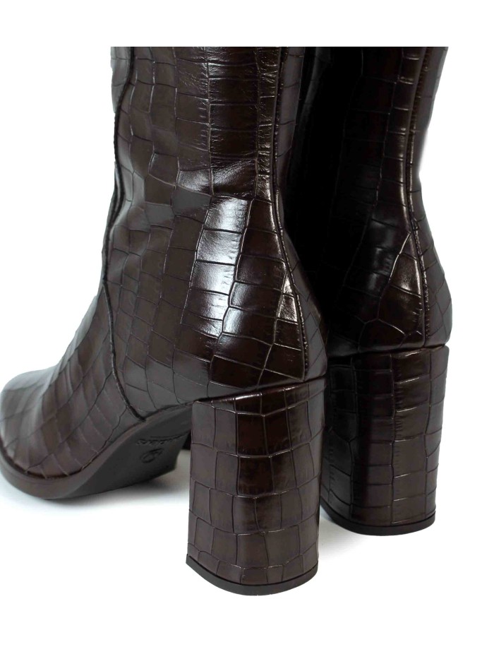 BOTA DE CAÑA ALTA EFECTO COCODRILO TACÓN MEDIO WONDERS M-5425 MARRÓN