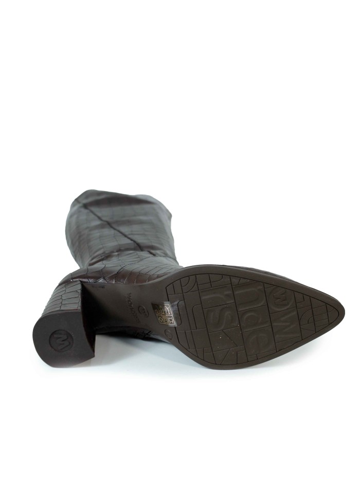 BOTA DE CAÑA ALTA EFECTO COCODRILO TACÓN MEDIO WONDERS M-5425 MARRÓN