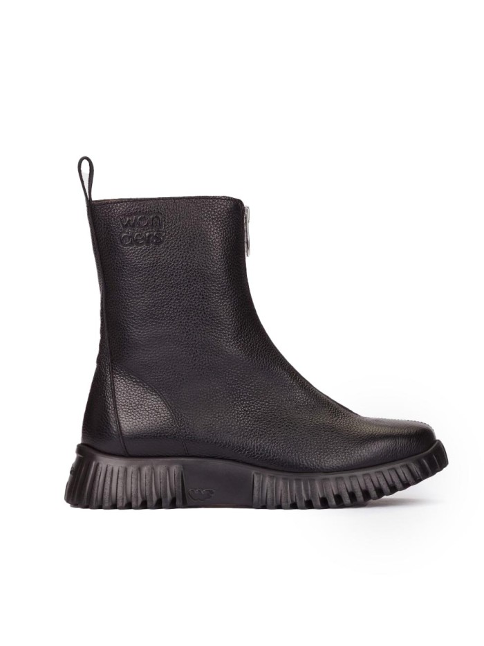 BOTINES PLANOS CON CREMALLERA EN TENDENCIA WONDERS A-4403 NEGRO