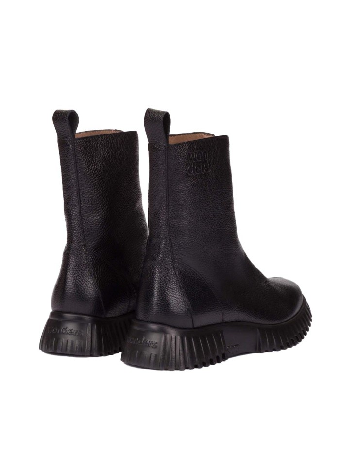 BOTINES PLANOS CON CREMALLERA EN TENDENCIA WONDERS A-4403 NEGRO
