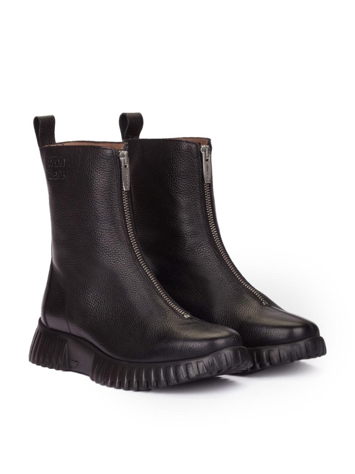 BOTINES PLANOS CON CREMALLERA EN TENDENCIA WONDERS A-4403 NEGRO