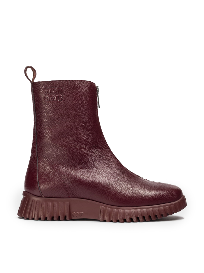 BOTINES PLANOS CON CREMALLERA EN TENDENCIA WONDERS A-4403 BURDEOS