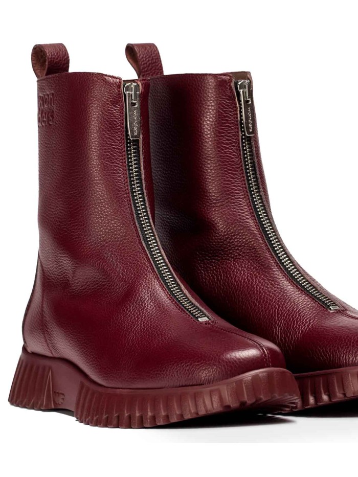 BOTINES PLANOS CON CREMALLERA EN TENDENCIA WONDERS A-4403 BURDEOS