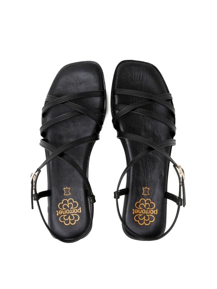 SANDALIA PLANA DE TIRAS DE PIEL PARA MUJER PORRONET BONNIE 3221 NEGRO