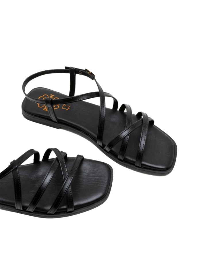 SANDALIA PLANA DE TIRAS DE PIEL PARA MUJER PORRONET BONNIE 3221 NEGRO