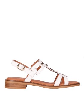 SANDALIAS DE PIEL CON APLIQUES METÁLICOS PARA MUJER CHIKA 10 MILENA 02 BLANCO