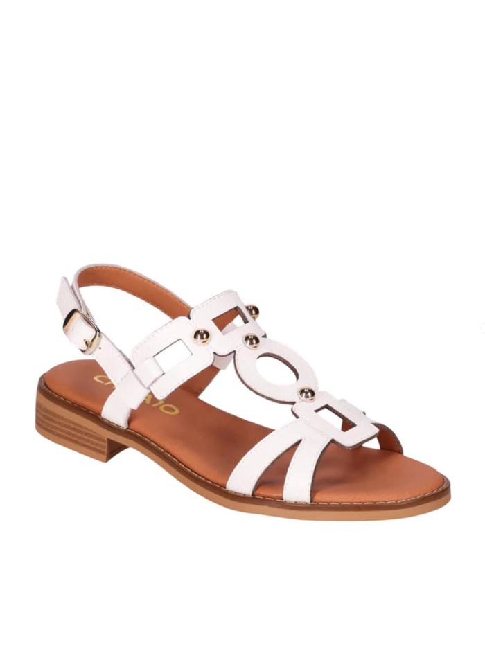SANDALIAS DE PIEL CON APLIQUES METÁLICOS PARA MUJER CHIKA 10 MILENA 02 BLANCO