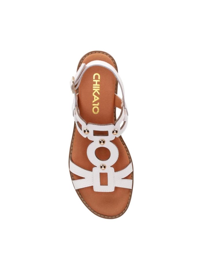 SANDALIAS DE PIEL CON APLIQUES METÁLICOS PARA MUJER CHIKA 10 MILENA 02 BLANCO